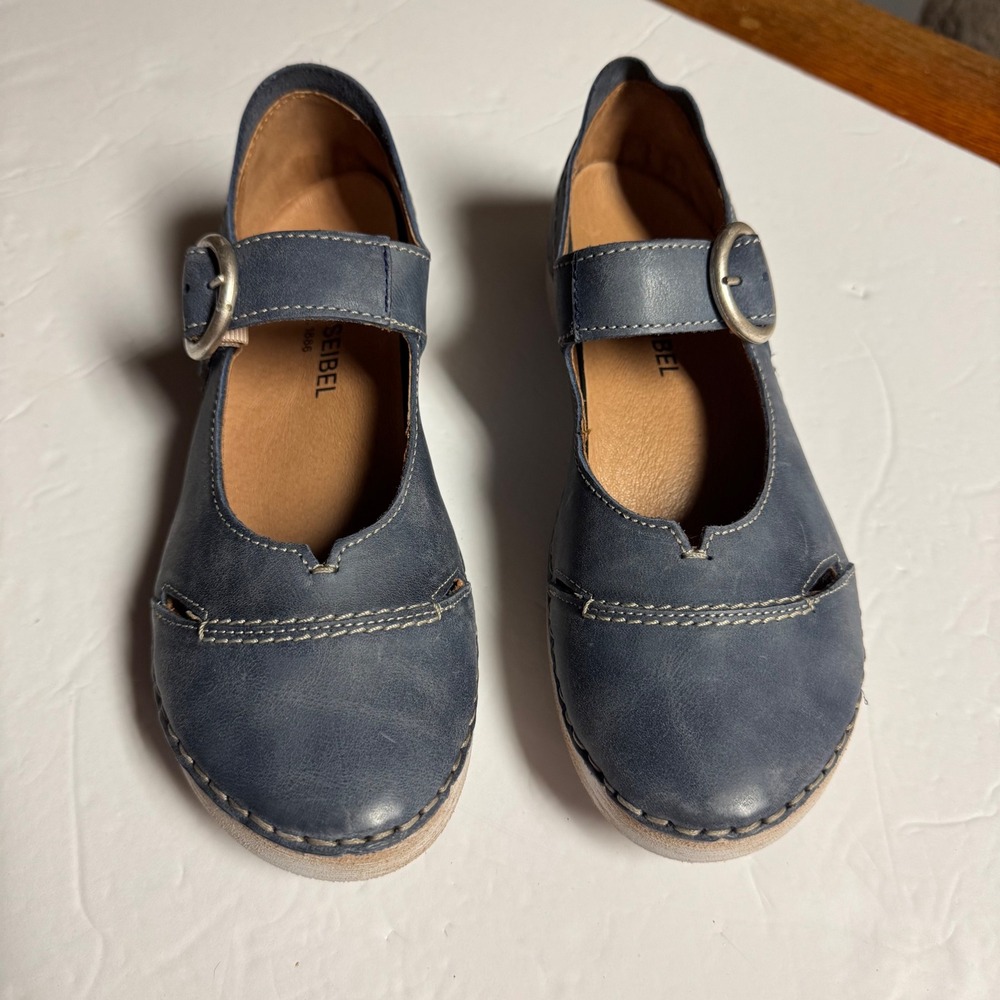 Josef Seibel Navy Mary Jane Flats with Round Buckle